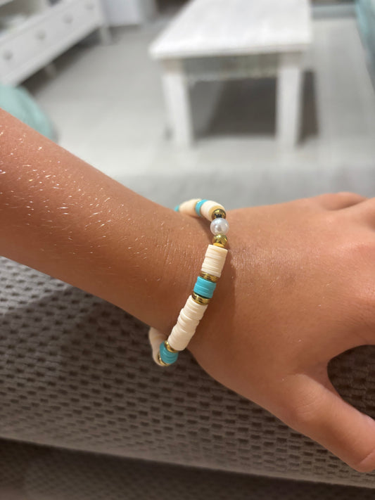 Pulsera Con Perla Azul Y Carne
