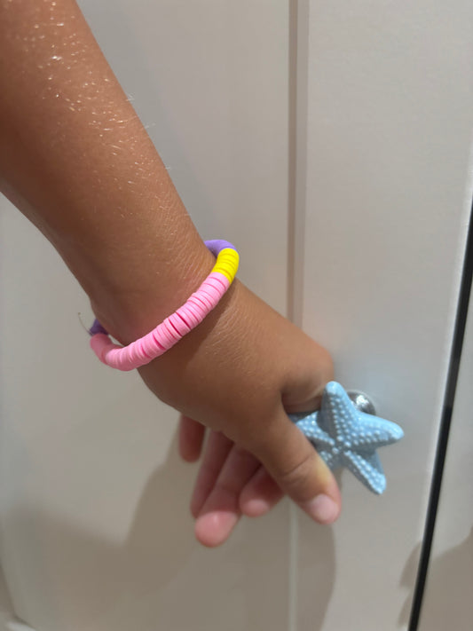 Pulsera De Cilindros Rosa, Morada Y Amarilla