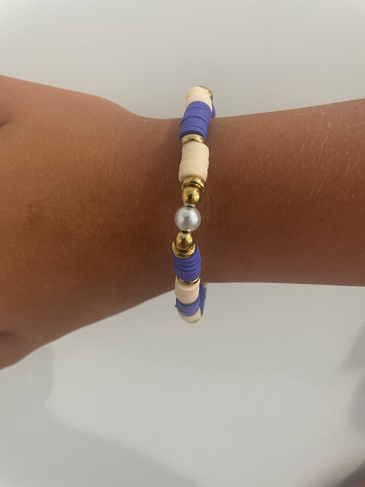 Pulsera Con Perla Y Morada Y Blanca